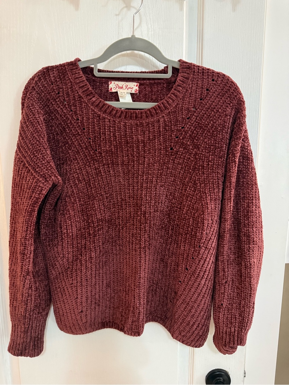 Pink Rose Chenille Crewneck Sweater - Wine